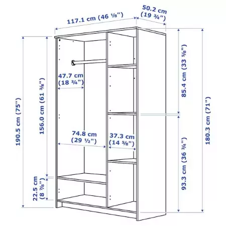 BRIMNES Armario con 3 puertas, blanco, 117x190 cm
