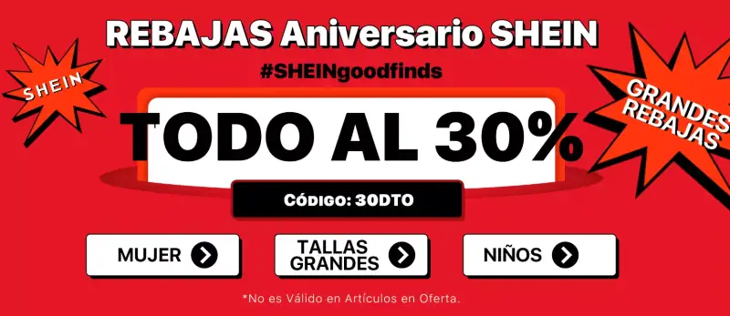 30% Dto. en TODO sin mínimo Shein 30% Dto. en TODO sin mínimo Shein