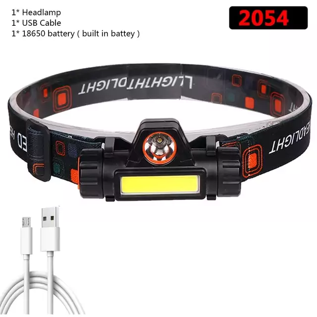 Linterna frontal LED XPE+COB recargable por USB Linterna frontal LED XPE+COB recargable por USB
