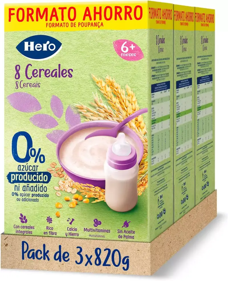 3 x 820 g Papilla de 8 Cereales sin Azúcares Añadidos Hero Baby 3 x 820 g Papilla de 8 Cereales sin Azúcares Añadidos Hero Baby