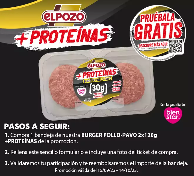 Prueba las nuevas Burger Pollo-Pavo 2x120g +Proteínas de ElPozo Prueba las nuevas Burger Pollo-Pavo 2x120g +Proteínas de ElPozo