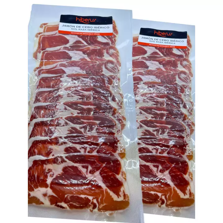 2 Paquetes de jamón de cebo ibérico Hiberus 200G 2 Paquetes de jamón de cebo ibérico Hiberus 200G