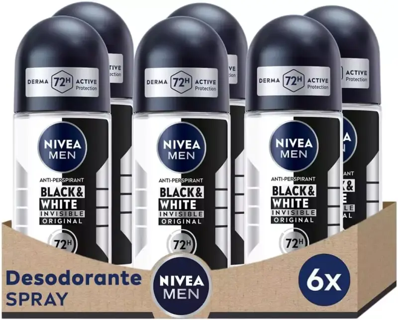6x 50 Ml Desodorante Roll-on Nivea MEN Black & White Invisible 6x 50 Ml Desodorante Roll-on Nivea MEN Black & White Invisible