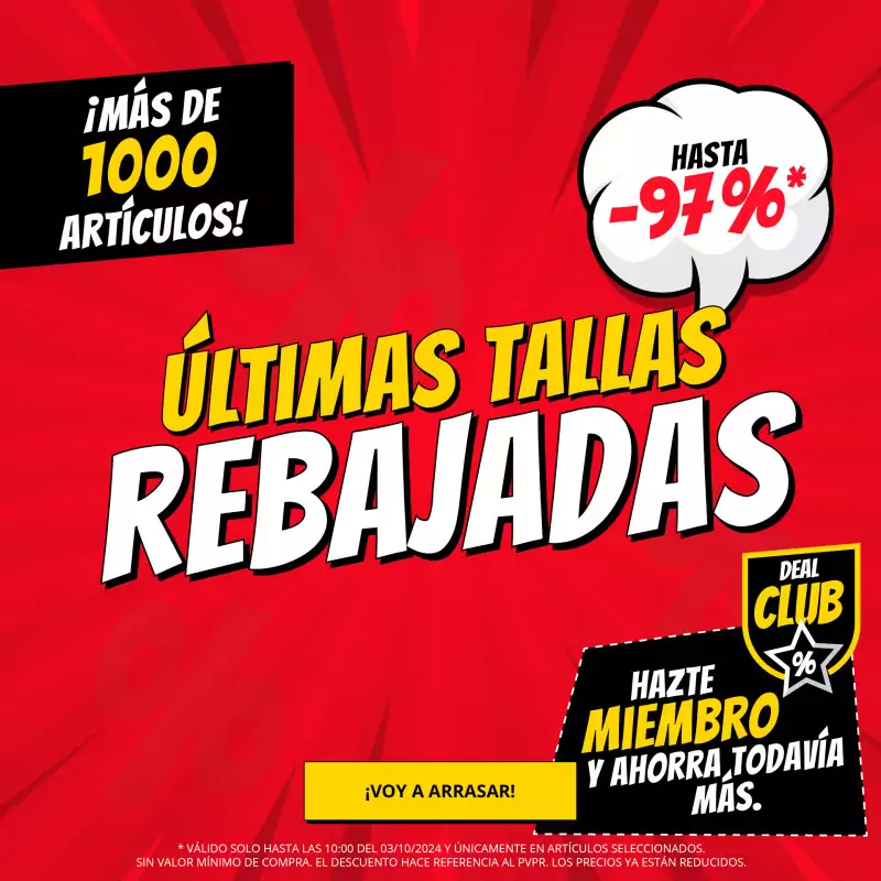 Hasta 97% Dto. últimas tallas rebajadas en Deporte Outlet Hasta 97% Dto. últimas tallas rebajadas en Deporte Outlet