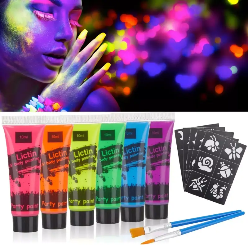 Kit 6 Pinturas Faciales Fluorescente + Complementos Kit 6 Pinturas Faciales Fluorescente + Complementos