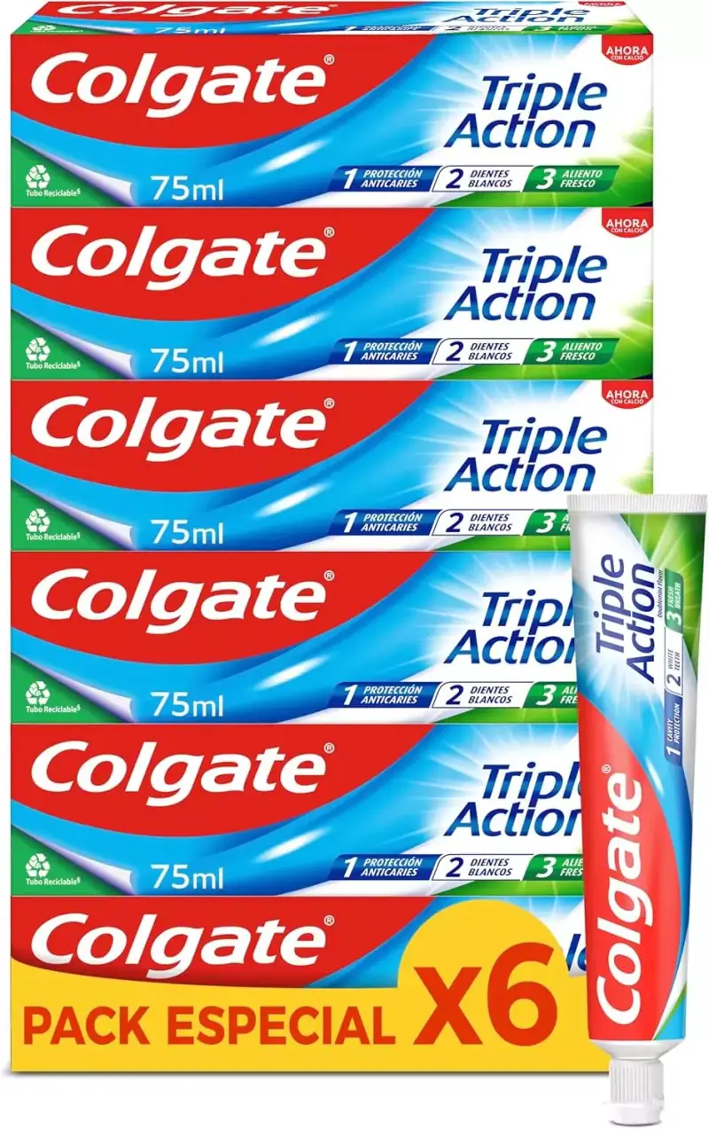 6x75ml pasta de dientes colgate triple acción 6x75ml pasta de dientes colgate triple acción