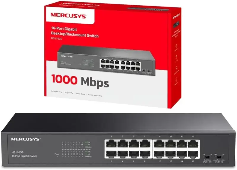 Switch Gigabit 16 Puertos Mercusys MS116GS Switch Gigabit 16 Puertos Mercusys MS116GS
