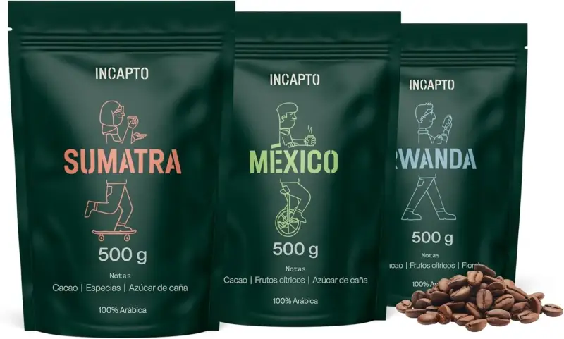 3 paquetes 500g Incapto Cafés Exóticos Especialidad 3 paquetes 500g Incapto Cafés Exóticos Especialidad