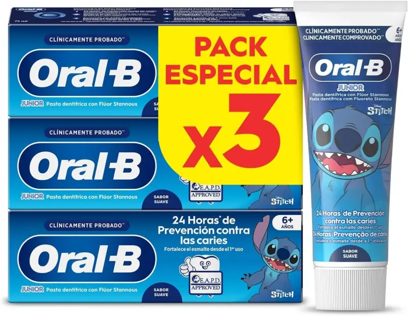3 Pasta De Dientes Oral-B Pro Junior Disney Stitch 3 Pasta De Dientes Oral-B Pro Junior Disney Stitch