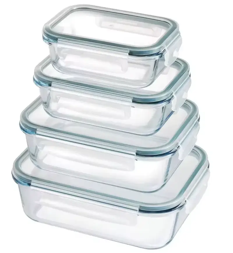 Juego 4 recipientes cristal borosilicato con tapas Juego 4 recipientes cristal borosilicato con tapas