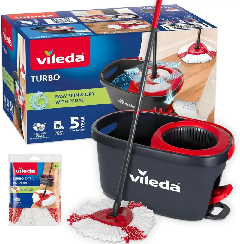Juego de fregona con palo telescópico Vileda Turbo Juego de fregona con palo telescópico Vileda Turbo