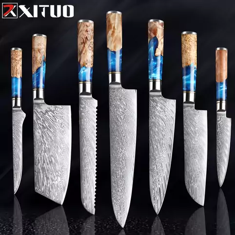 XITUO Juego de cuchillos de cocina de acero damasco XITUO Juego de cuchillos de cocina de acero damasco