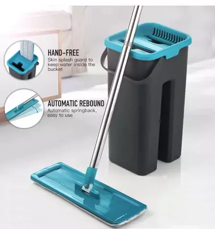 Fregona plana + cubo + 3 recambios Fregona plana + cubo + 3 recambios