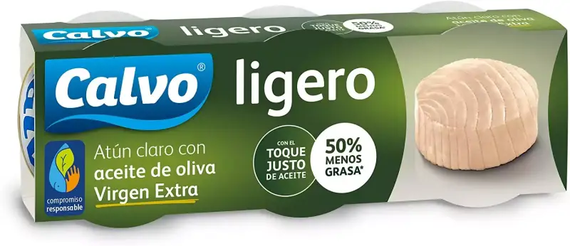 Pack de 3 latas de atún claro Calvo en aceite de oliva Pack de 3 latas de atún claro Calvo en aceite de oliva