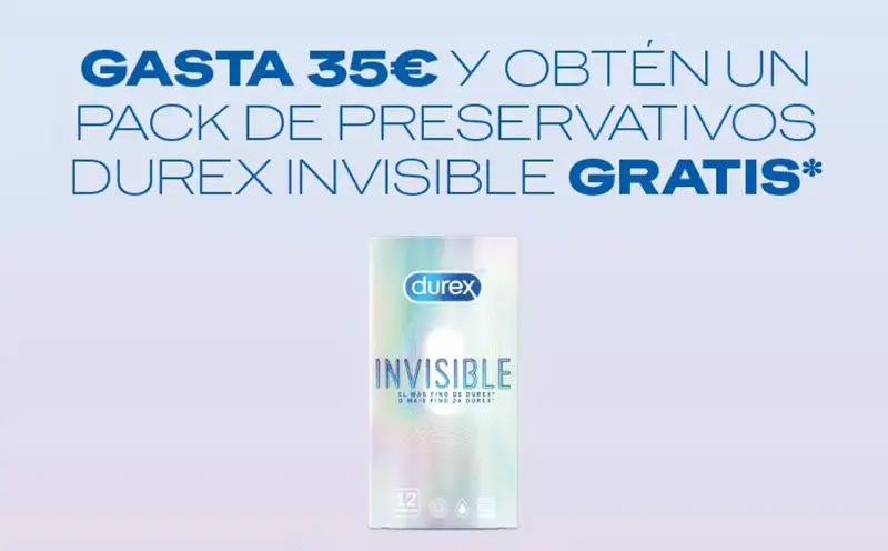 12 Preservativos DUREX invisible gratis en compras +35€ 12 Preservativos DUREX invisible gratis en compras +35€