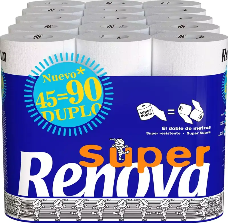 Pack de 45 rollos dobles de papel higiénico Renova Super Duplo Pack de 45 rollos dobles de papel higiénico Renova Super Duplo