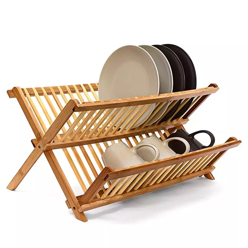 Escurridor de platos plegable de bambú Escurridor de platos plegable de bambú