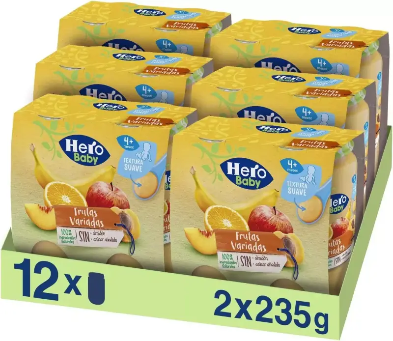 Pack 12 x 235g Hero Baby tarritos de frutas variadas Pack 12 x 235g Hero Baby tarritos de frutas variadas