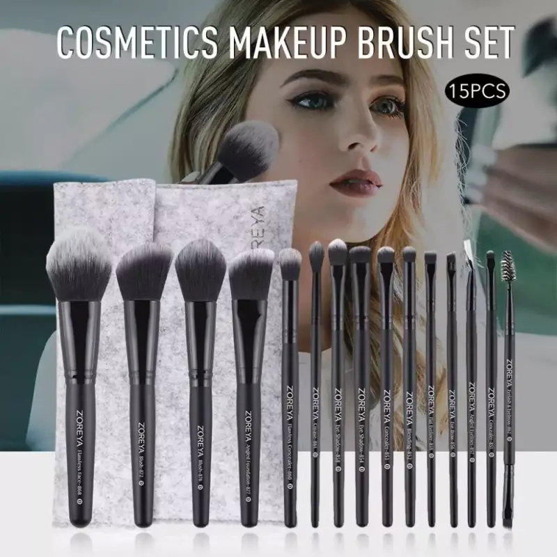 15 Uds conjunto de brochas negras de maquillaje 15 Uds conjunto de brochas negras de maquillaje