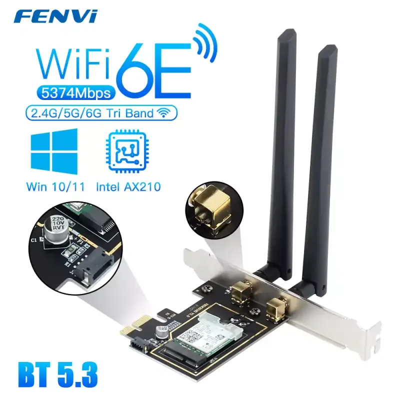Tarjeta PCI WIFI 6E (intel AX210) + Bluetooth 5.3 Tarjeta PCI WIFI 6E (intel AX210) + Bluetooth 5.3