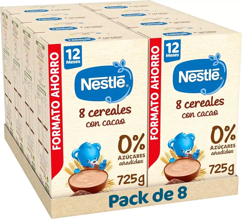 Pack 8 paquetes Papilla Nestlé 8 cereales con cacao Pack 8 paquetes Papilla Nestlé 8 cereales con cacao