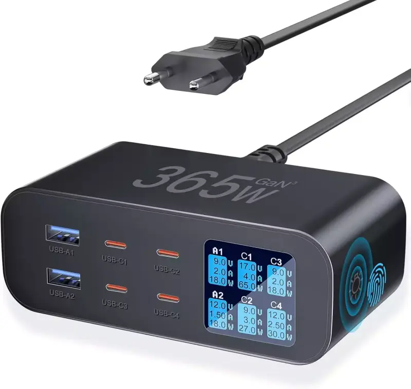 Cargador 6 USB 365W Carga rápida Cargador 6 USB 365W Carga rápida