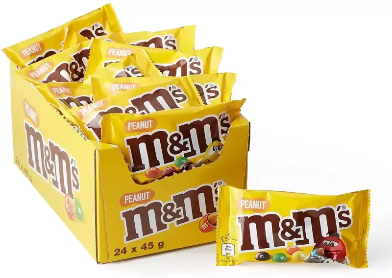 24 bolsas M&Ms Peanuts Snack en Bolitas de Colores de Cacahuete y Chocolate con Leche 24 bolsas M&Ms Peanuts Snack en Bolitas de Colores de Cacahuete y Chocolate con Leche