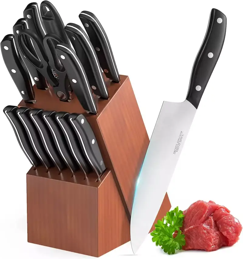 Set de cuchillos de cocina + tijeras + afilador + soporte Set de cuchillos de cocina + tijeras + afilador + soporte