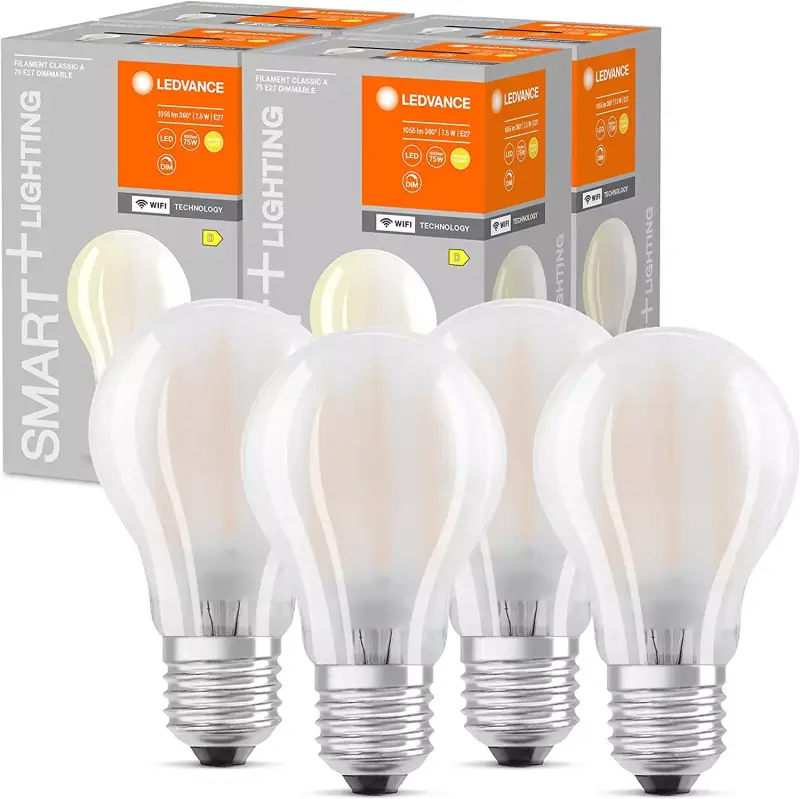 Pack de 4 bombillas Led inteligente E27 2700K Pack de 4 bombillas Led inteligente E27 2700K