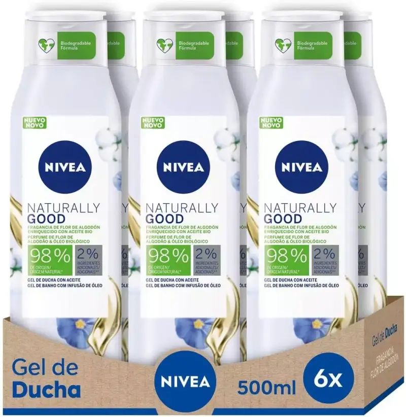 Pack de 6 Gel de Ducha NIVEA Naturally Good de 500ml Pack de 6 Gel de Ducha NIVEA Naturally Good de 500ml