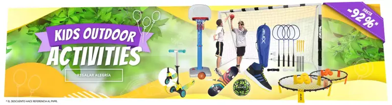 Hasta -92% de Dto. en productos para actividades Kids Outdoor en Deporte Outlet Hasta -92% de Dto. en productos para actividades Kids Outdoor en Deporte Outlet