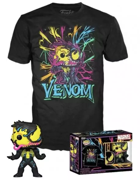 Funko Pop Tees Venom Eddie Brock Blacklight Marvel + Camiseta Funko Pop Tees Venom Eddie Brock Blacklight Marvel + Camiseta