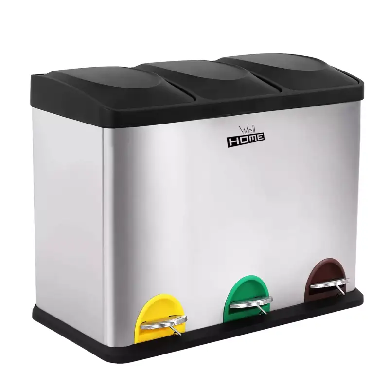Cubo de reciclaje ecológico 45 L de 3 compartimentos Cubo de reciclaje ecológico 45 L de 3 compartimentos