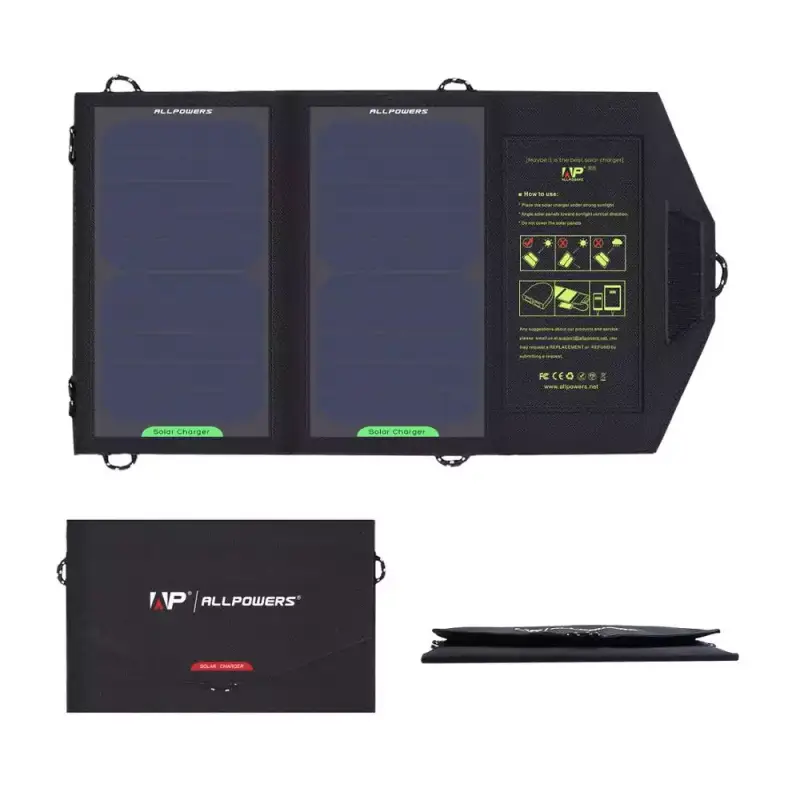 Panel solar recargable para exteriores y cargador portátil de 10W y 5V ALLPOWERS Panel solar recargable para exteriores y cargador portátil de 10W y 5V ALLPOWERS