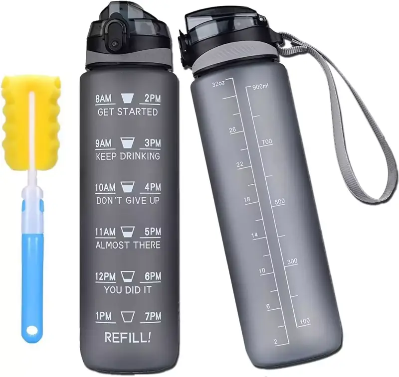 Botella de agua con pajita de 1 L con cepillo de limpieza Botella de agua con pajita de 1 L con cepillo de limpieza