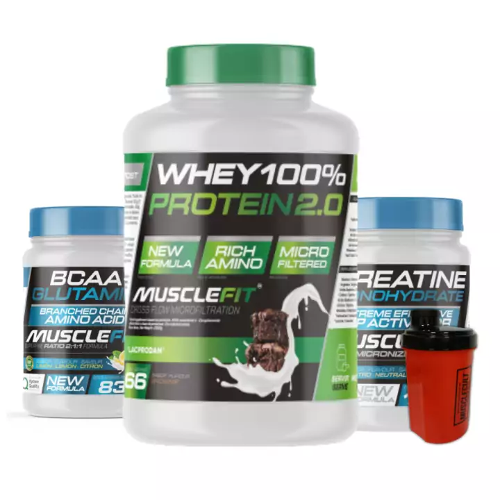 Pack 2Kg proteína Whey + Creatina + Glutamina + shaker Pack 2Kg proteína Whey + Creatina + Glutamina + shaker