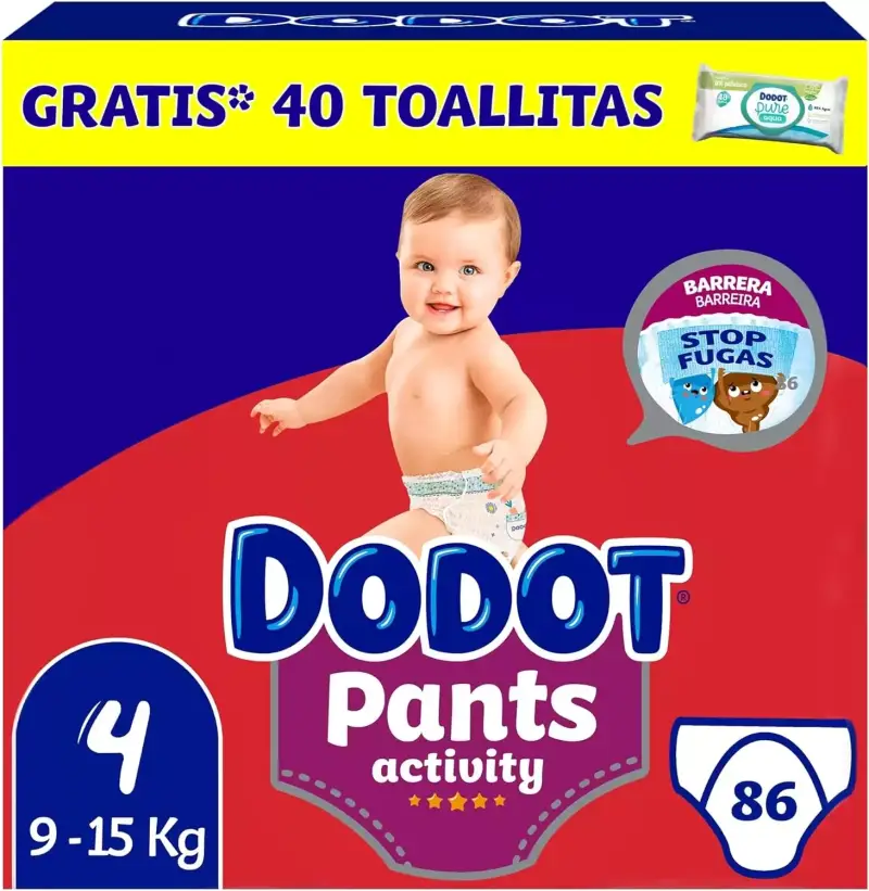 Pack Dodot 86x pañales talla 4 + 1 pack de 40 toallitas gratis Pack Dodot 86x pañales talla 4 + 1 pack de 40 toallitas gratis