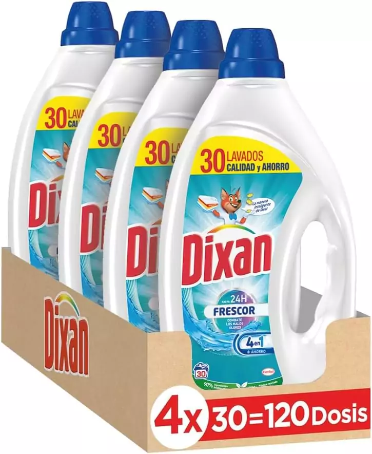 4x Detergente líquido Dixan Gel Frescor 30 lavados 4x Detergente líquido Dixan Gel Frescor 30 lavados