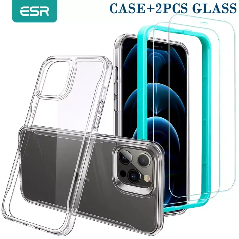 Funda transparente para iPhone 12/12 Pro/12 Pro Max + 2 cristales templados Funda transparente para iPhone 12/12 Pro/12 Pro Max + 2 cristales templados