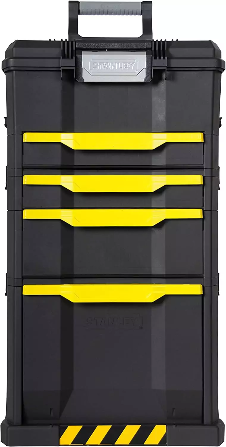 "Taller móvil modular con 4 cajones y asa telescópica en negro / amarillo" "Taller móvil modular con 4 cajones y asa telescópica en negro / amarillo"