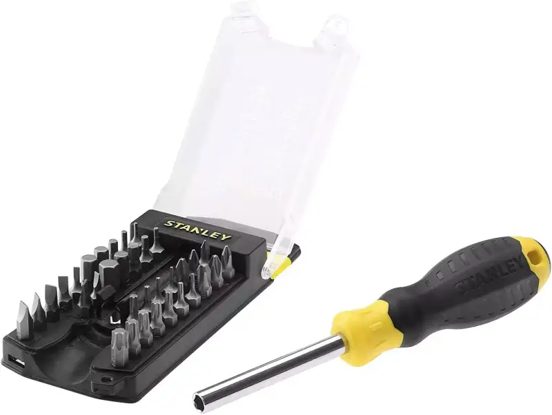 "Destornillador multipuntas STANLEY con 34 accesorios y diseño compacto" "Destornillador multipuntas STANLEY con 34 accesorios y diseño compacto"