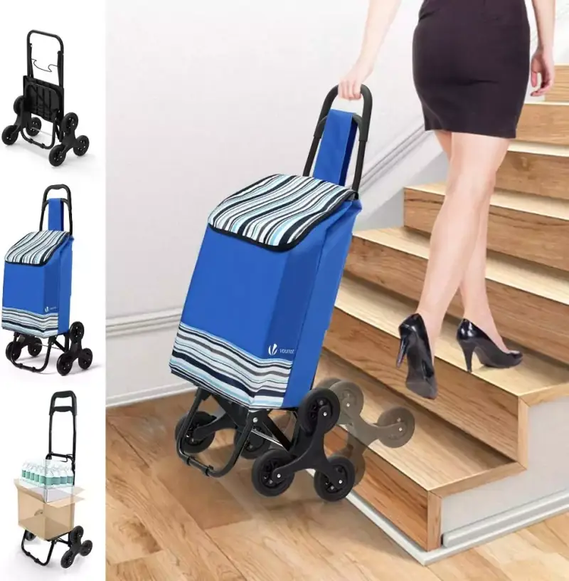 VOUNOT Carro de la Compra Plegable con 6 Ruedas para Subir Escaleras en Azul VOUNOT Carro de la Compra Plegable con 6 Ruedas para Subir Escaleras en Azul