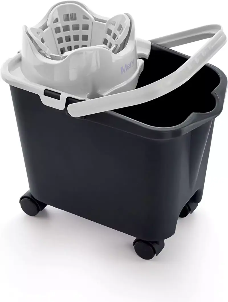 "Cubo con Escurridor Automático de Polipropileno y Acero Gris, Mery 0336.12" "Cubo con Escurridor Automático de Polipropileno y Acero Gris, Mery 0336.12"