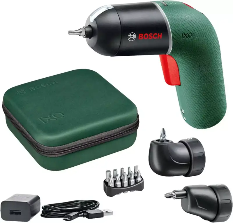 "Atornillador Bosch IXO Set 6a Gen. con adaptadores, control de velocidad y recargable en maletín blando" "Atornillador Bosch IXO Set 6a Gen. con adaptadores, control de velocidad y recargable en maletín blando"