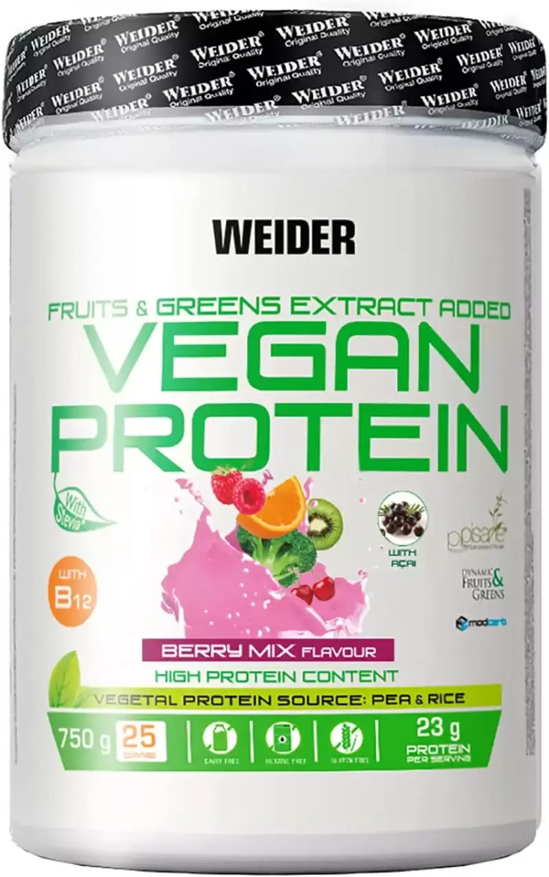 Proteína vegana de guisantes y arroz sin gluten ni lactosa (750 g) - Sabor Frutos Rojos Proteína vegana de guisantes y arroz sin gluten ni lactosa (750 g) - Sabor Frutos Rojos