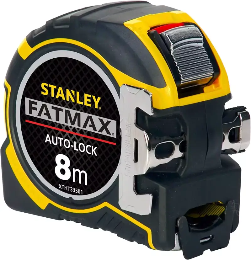 Flexómetro AutoLock de Stanley - 8m x 32mm, Gancho magnético zero real, Ergonómico y bloqueo inverso - Amarillo/Negro Flexómetro AutoLock de Stanley - 8m x 32mm, Gancho magnético zero real, Ergonómico y bloqueo inverso - Amarillo/Negro