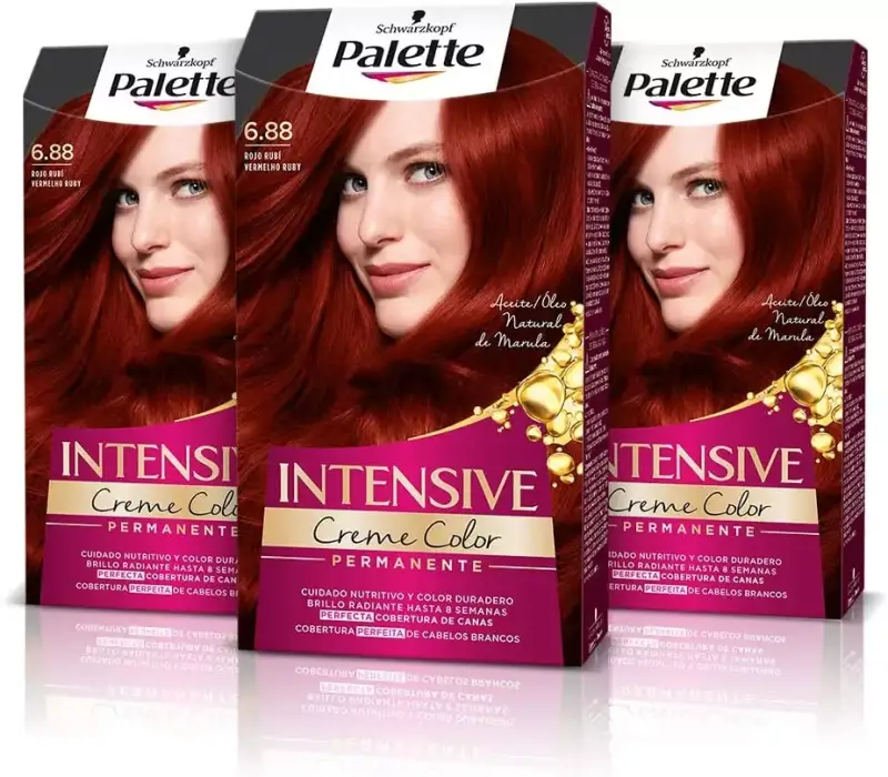 Tinte Schwarzkopf Palette Intensive con Marula y cobertura de canas perfecta en Rojo Rubí - 3 pack. Tinte Schwarzkopf Palette Intensive con Marula y cobertura de canas perfecta en Rojo Rubí - 3 pack.