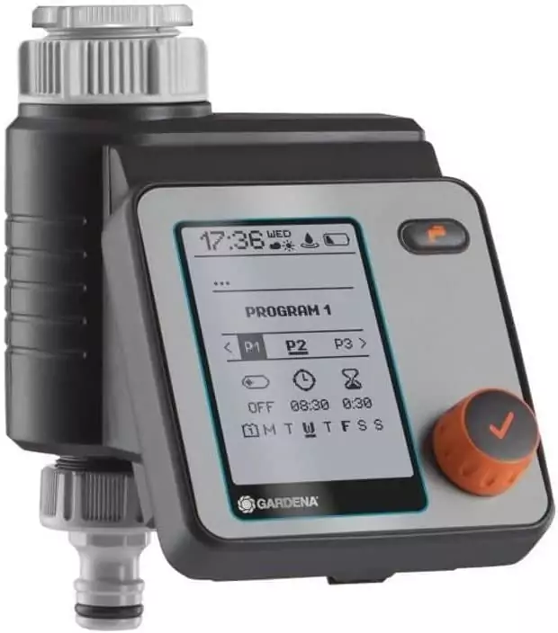 Programador de riego automático Gardena con 6 programaciones y pantalla LCD. Interrupción de seguridad. Programador de riego automático Gardena con 6 programaciones y pantalla LCD. Interrupción de seguridad.