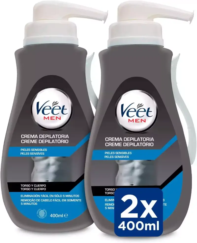 Depilatoria Masculina Veet Men para Pieles Sensibles, 2 x 400 ml con Dosificador Depilatoria Masculina Veet Men para Pieles Sensibles, 2 x 400 ml con Dosificador