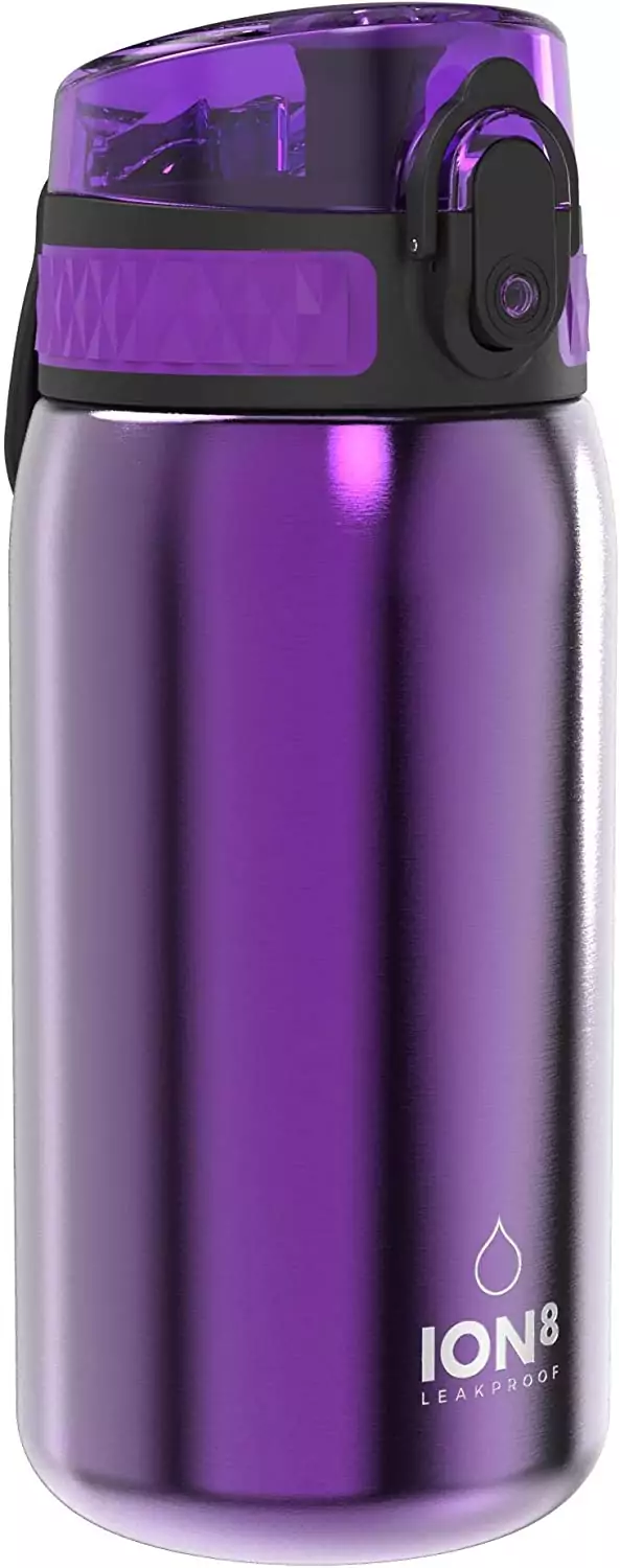 Botella Agua Acero Inoxidable Niños, 400ml, Morado - Ion8 Sin Fugas Botella Agua Acero Inoxidable Niños, 400ml, Morado - Ion8 Sin Fugas